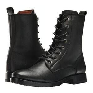 Frye Natalie Leather Lace-Up Combat Boots in Black, Size 8